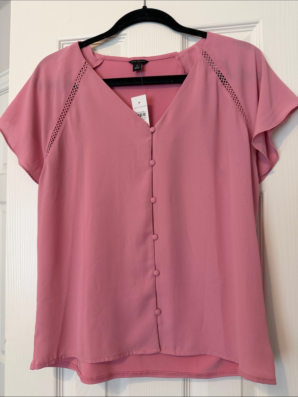 Ann Taylor Dusty Rose and Lilac Button-Front Flutter Sleeve Blouse one of each